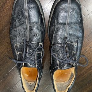 Johnston & Murphy Black Pebbled Leather Lace up Loafers/Flats Cushioned & comfy